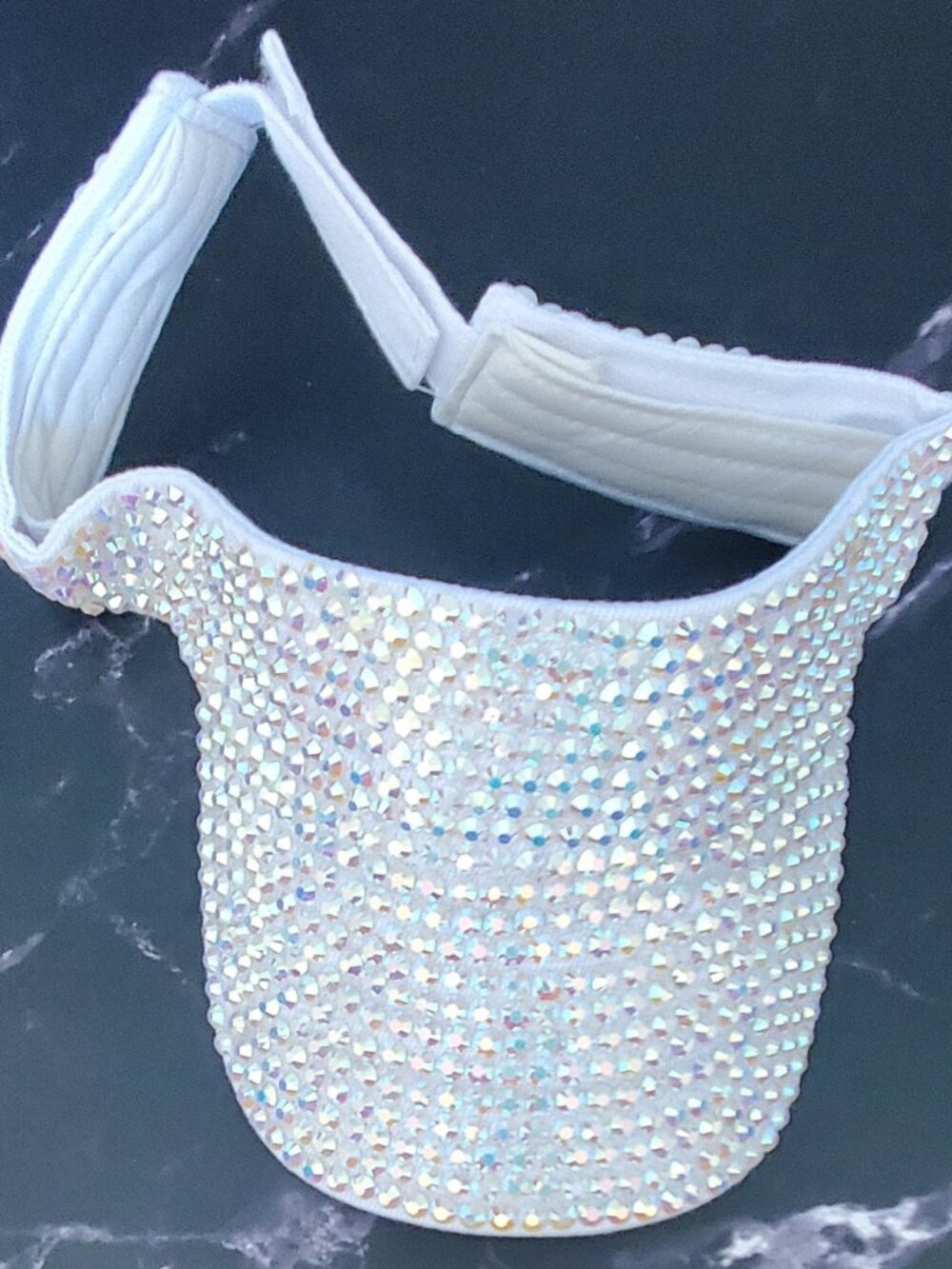 Sparkling Bedazzled Covered Sun Visor, Adjustable, Breathable Sun Cap White - Picture 9 of 10